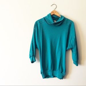 [Vintage] Dolman Sleeve Teal Studded Cowl Neck Top